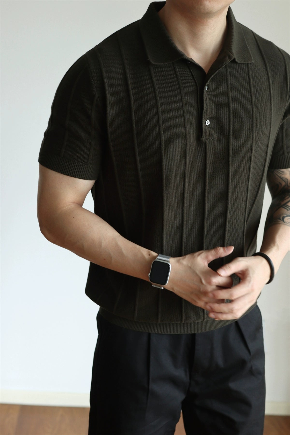 YX Jacquard Retro Knitted Short Sleeve Polo Shirt