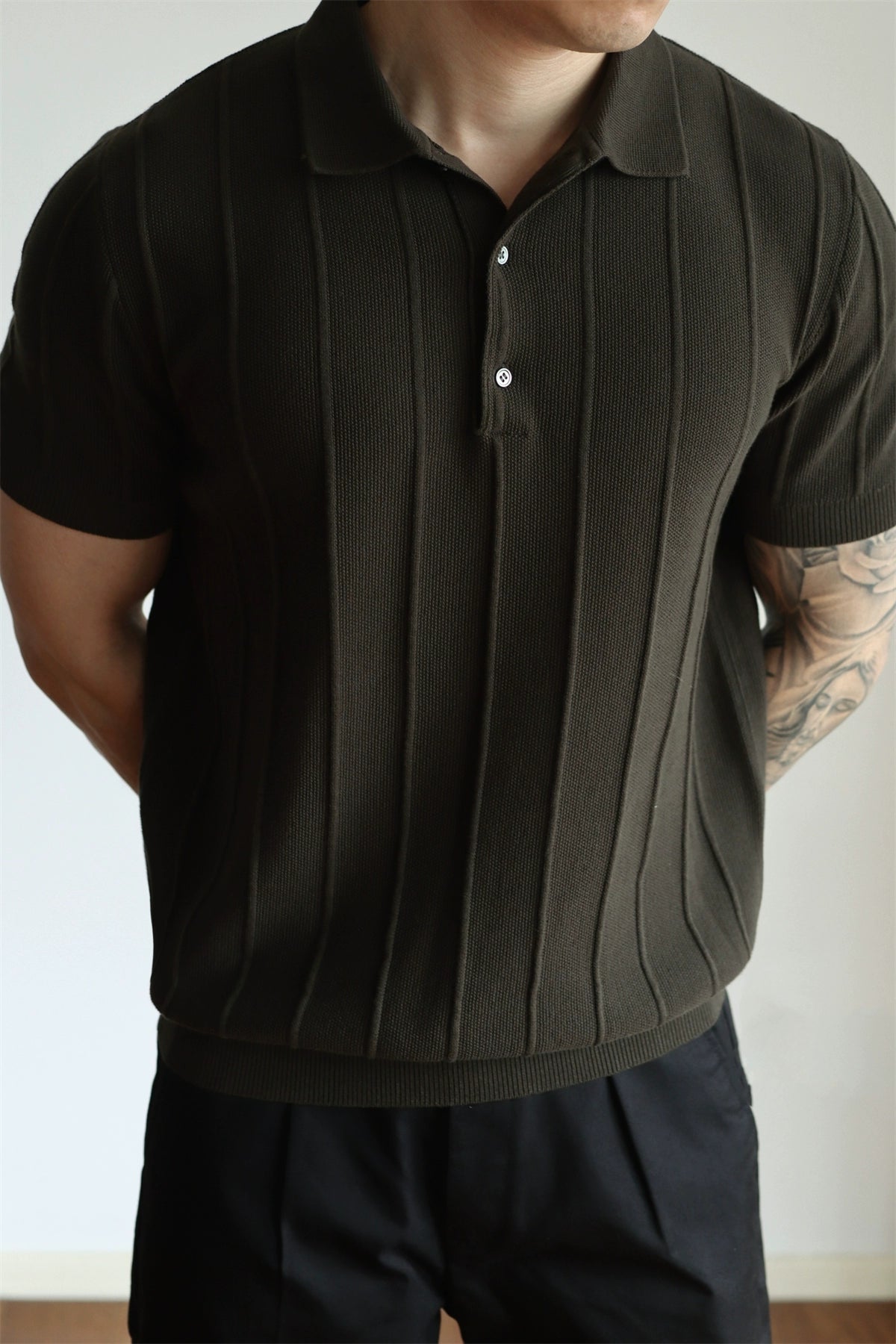 YX Jacquard Retro Knitted Short Sleeve Polo Shirt