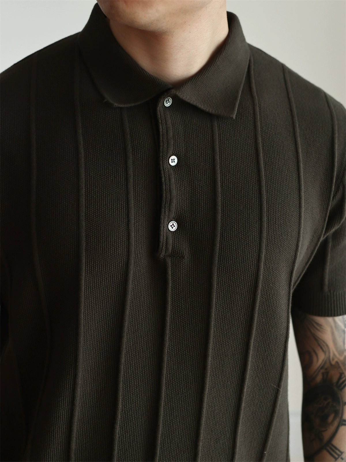 YX Jacquard Retro Knitted Short Sleeve Polo Shirt