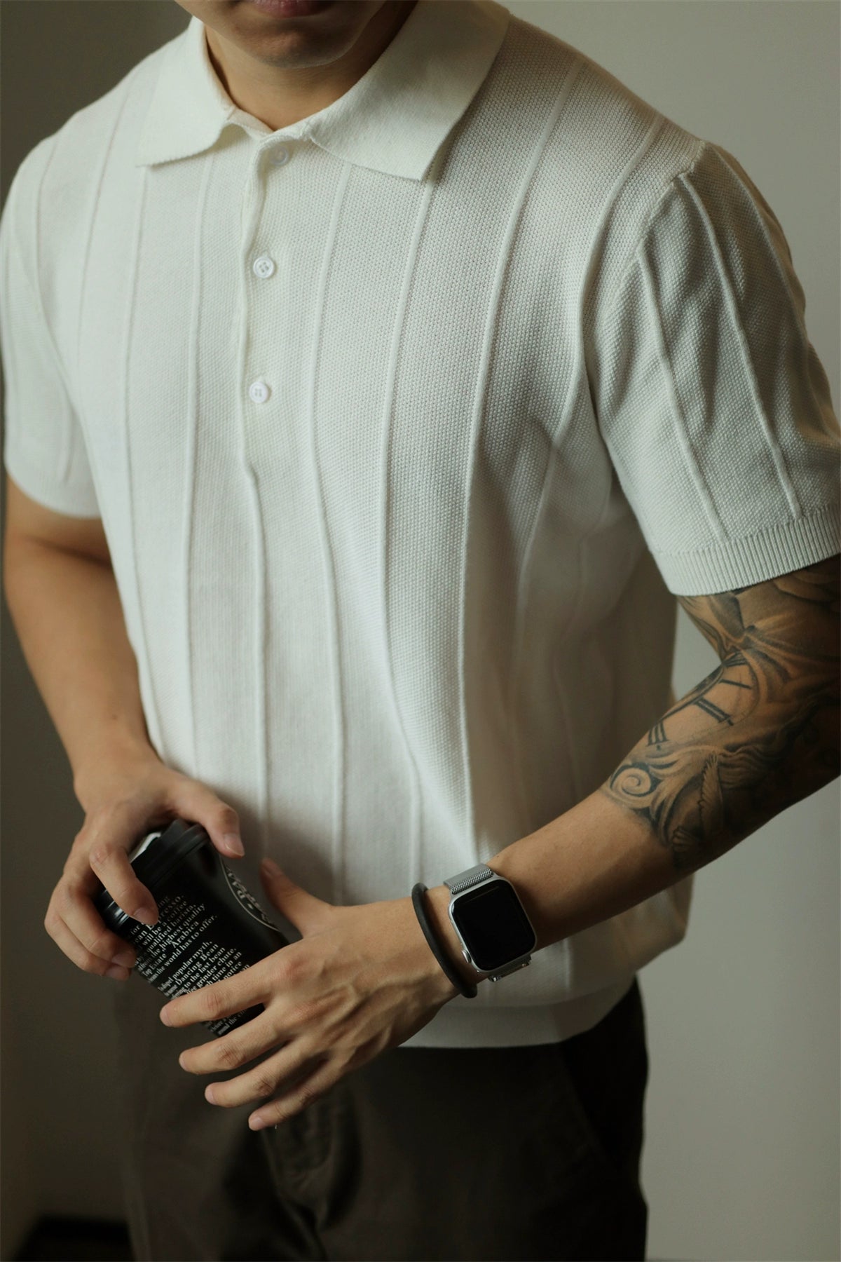 YX Jacquard Retro Knitted Short Sleeve Polo Shirt