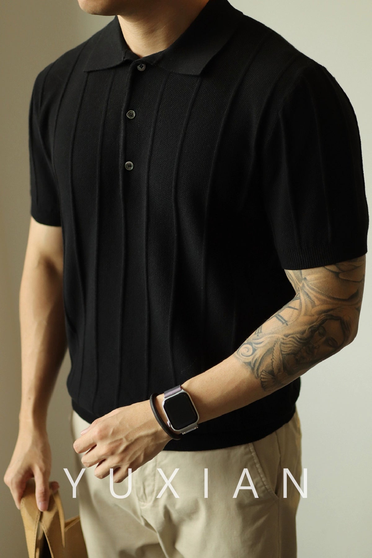 YX Jacquard Retro Knitted Short Sleeve Polo Shirt