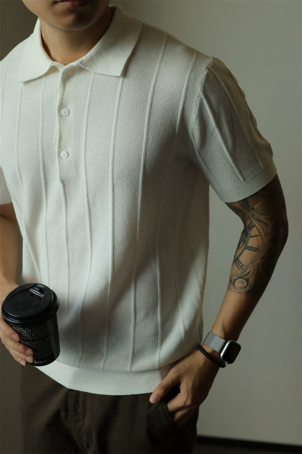 YX Jacquard Retro Knitted Short Sleeve Polo Shirt