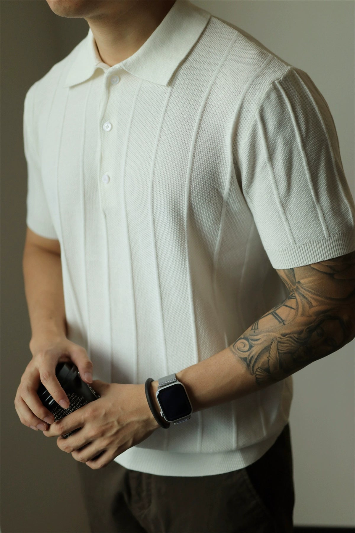 YX Jacquard Retro Knitted Short Sleeve Polo Shirt