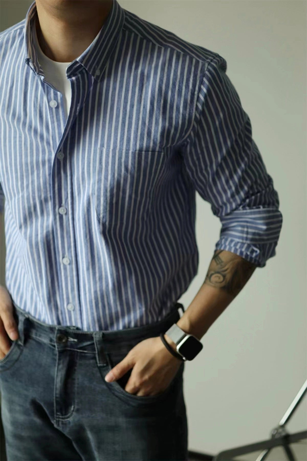 YX Stripe Pure Cotton Button Shirt